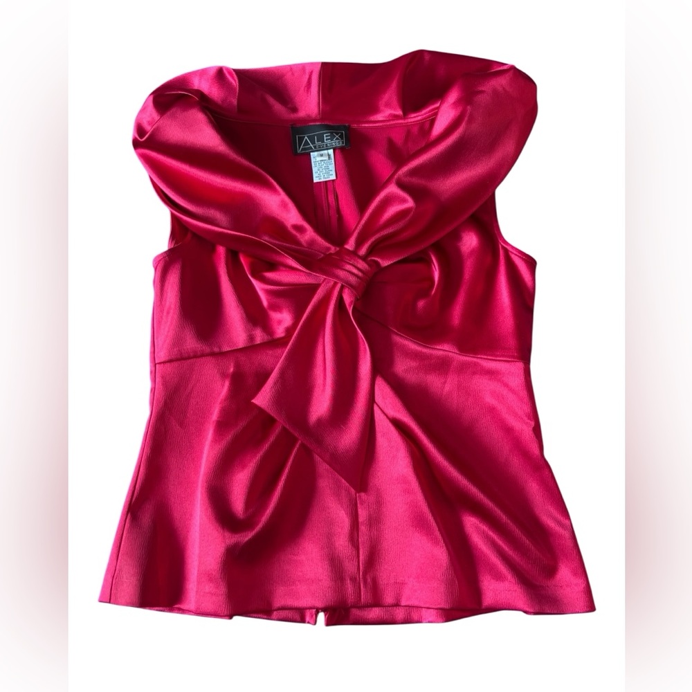 Alex Evenings Satin Bow Top Red Formal Blouse Size M